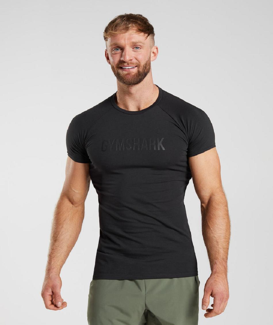 T Shirts Męskie Gymshark Apollo Czarne | PL 3863EBC